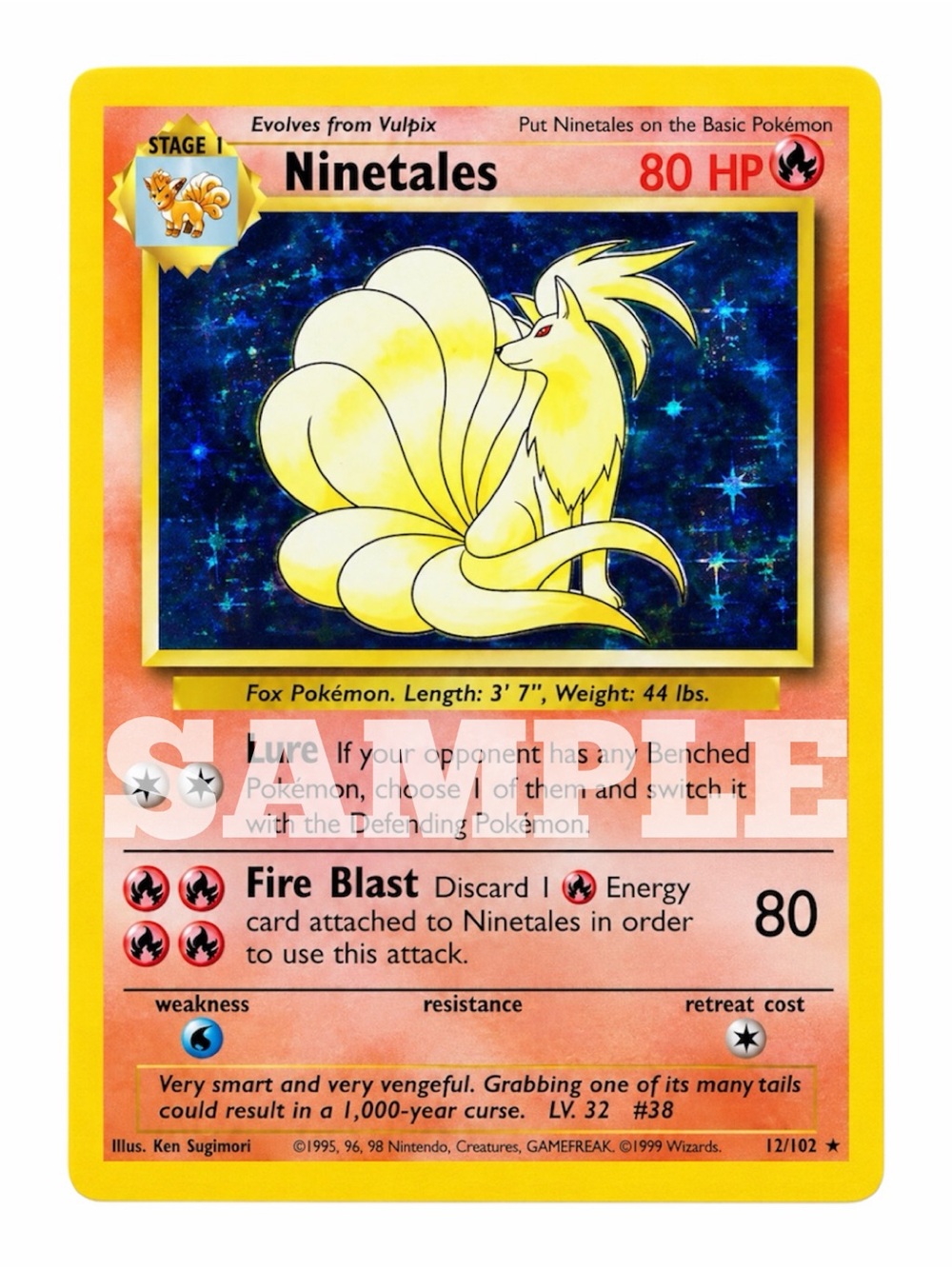 1999 NINETALES 12/102 POKEMON BASE SET TCG HOLO LP